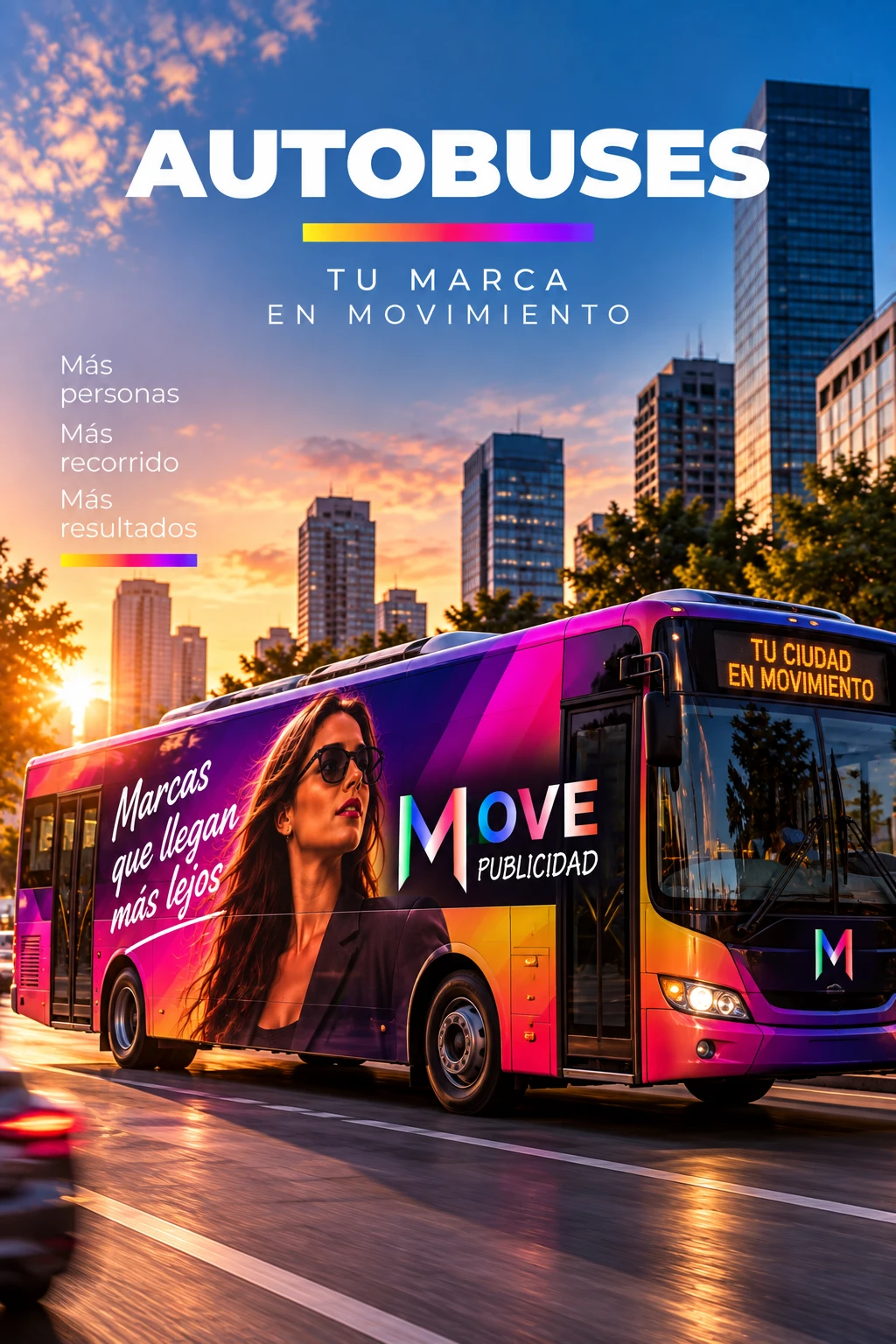 Autobús urbano con publicidad exterior e interior Move Publicidad, formato disponible en rutas de Reynosa y Tampico